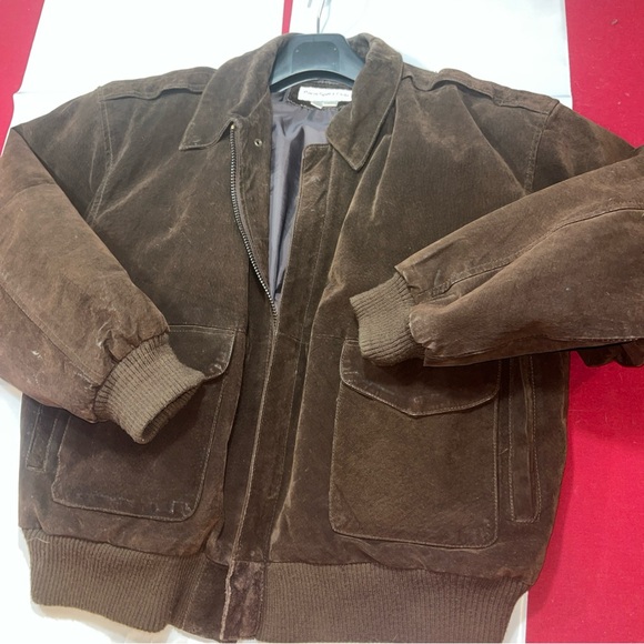Paris BROWN SUEDE Leather BOMBER Jacket zip up Snap Lined 90s Collared Men’s LRG - Picture 16 of 16